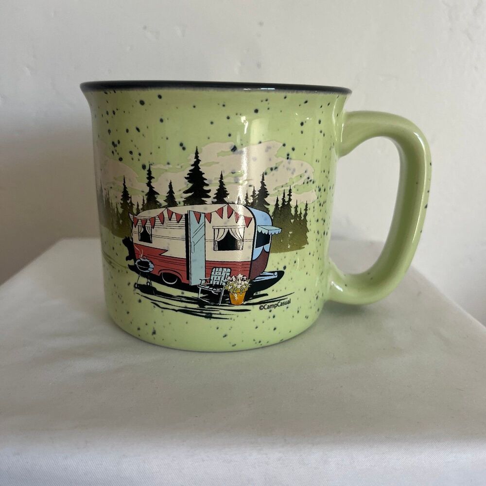 Camp Casual Beary Green 15 Oz Ceramic Travel Mug RV Camping